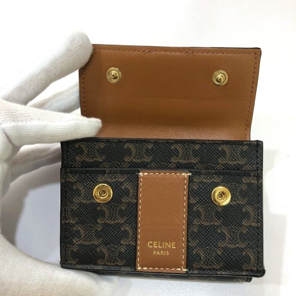 CELINE Triomphe Small trifold Compact wallet Trifold wallet PVC/Leather Brown - Picture 15 of 16